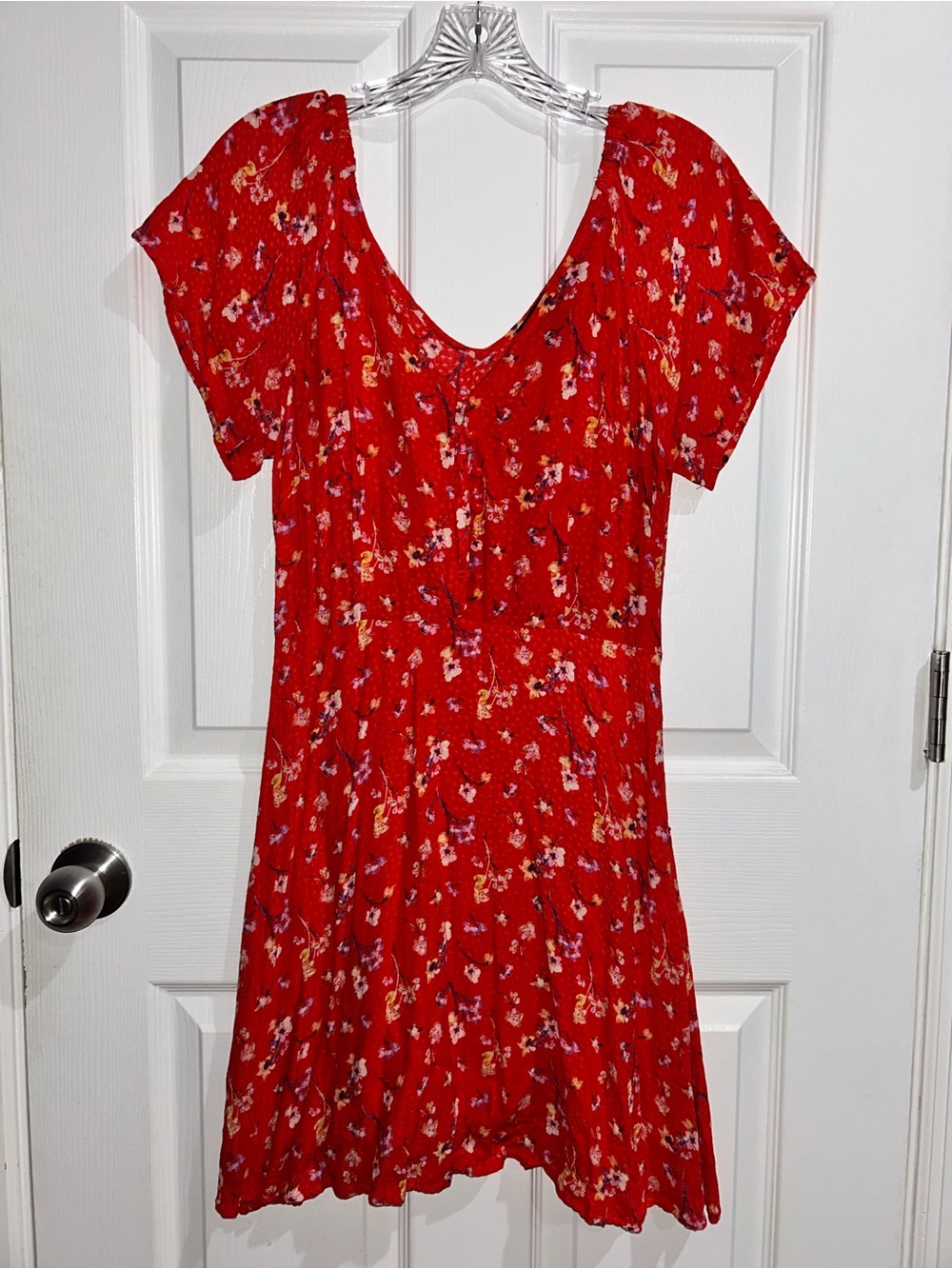Lulu's Red Floral Mini Dress with Scoop Neck
